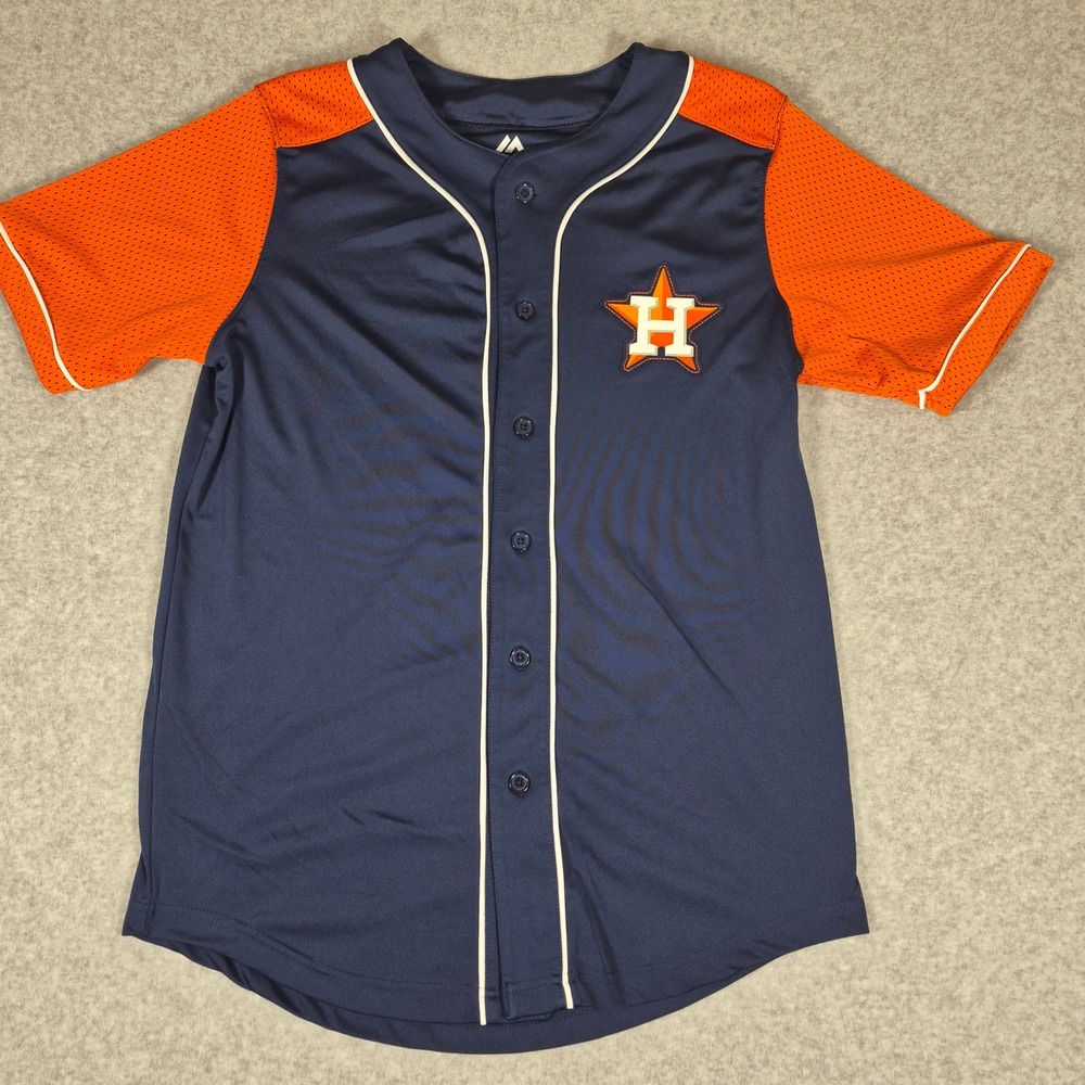 Majestic Baseball Jersey Mens Medium Navy Blue Houston Astros Button Front Logo